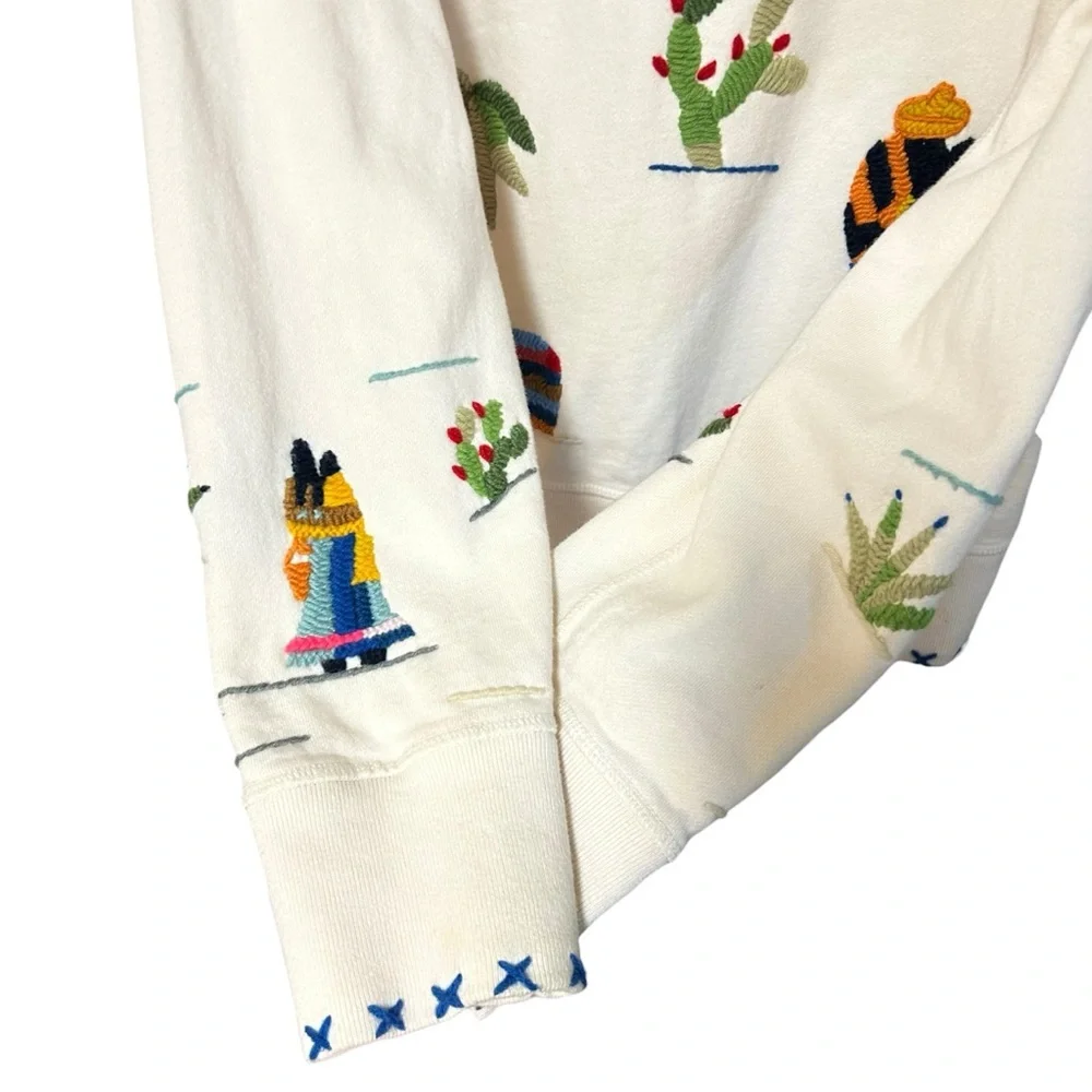 Lucky brand L sweatshirt zip up hoodie embroidery Mexican scene boho Y2K vintage
